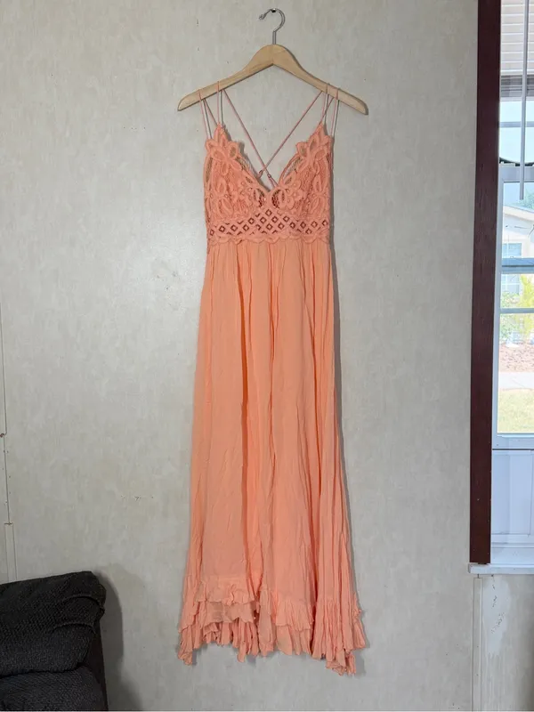 Free People One Women’s Adella Maxi Slip Dress Crochet Lace in Orange M - Image 4