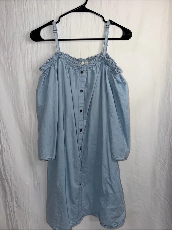 Speed Control New York Light Blue Chambray Cold Shoulder Mini Dress Women’s XL - Image 2