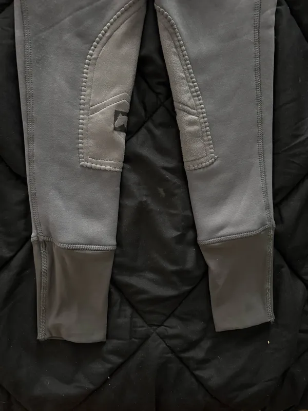 {RIDING SPORT} Knee Patch Gray Fleece-Lined Horseback Riding Breeches Leggings - Image 4