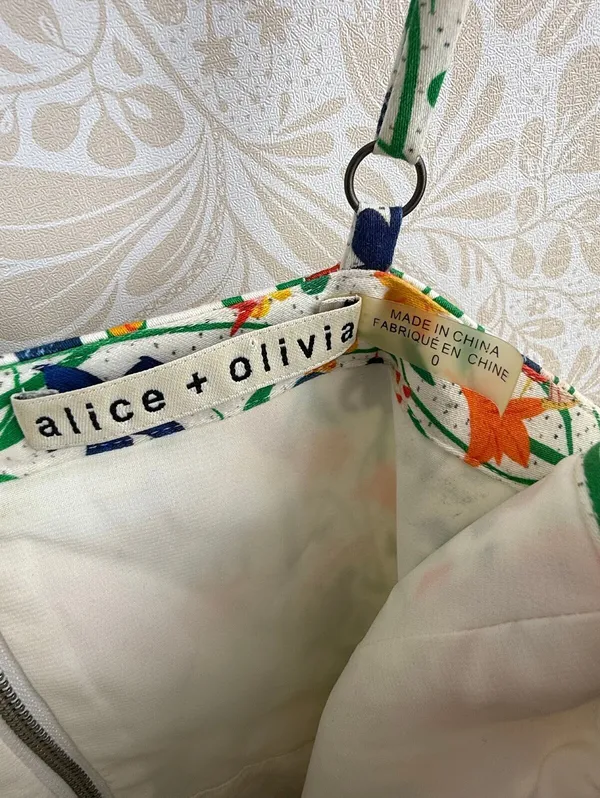 alice + olivia White Nella Bird Pattern Sleeveless Mini Dress - Size - 0 - Image 7