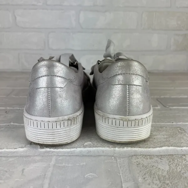 Gabor Platform Sneakers Womens 8 Silver Leather Metallic Lace Up Zip Comfort - Image 4