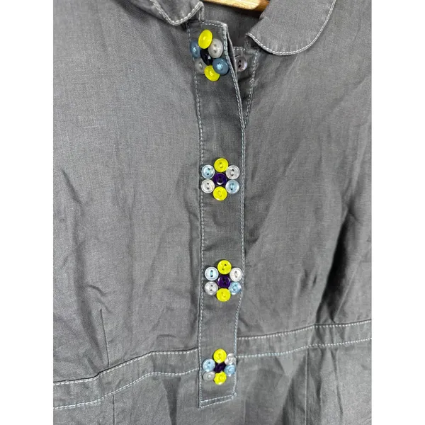 Boden Linen Tunic Shirt Women 12 Gray Floral Button Lagenlook Art Teacher Indie - Image 4