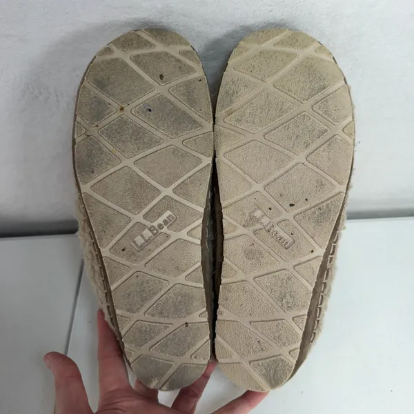 L.L. Bean 7 Cozy Slipper Booties Pile Fleece Comfort Slip On Sherpa Cream Warm - Image 11