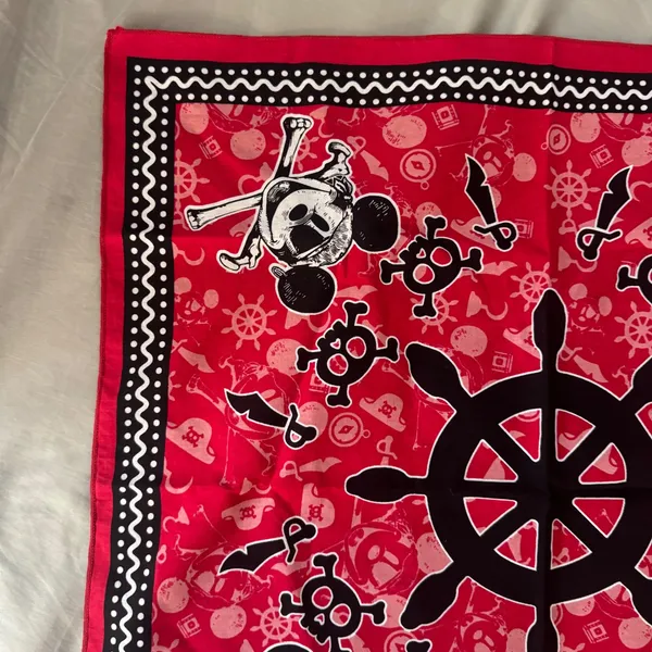 Disney Pirate Mickey Mouse Red Bandana 21"‎ Cotton Square Scarf Skull Crossbones - Image 8