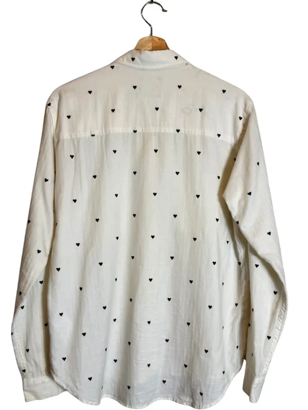 Abercrombie & Fitch Heart Print Boyfriend Button Up Shirt Women's Small Ivory - Image 4