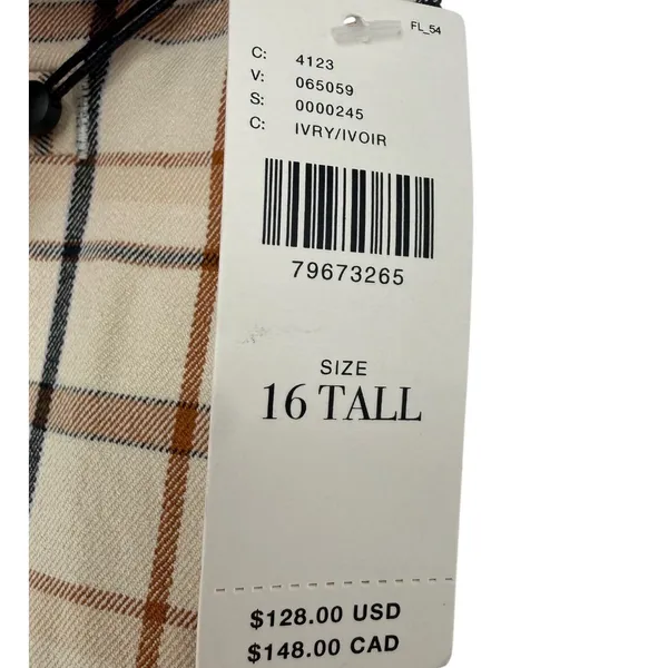 NWT Anthropologie Essential Collection Plaid Trouser Pants Ivory Check Size‎ 16T - Image 4
