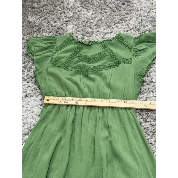 Polagram Green Midi Dress Size S Boho Cottagecore Prairie Crochet Flutter Sleeve - Image 10