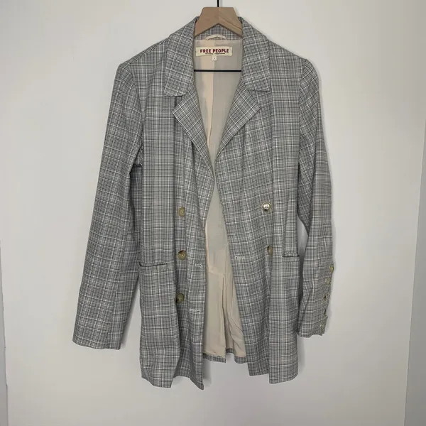 Free People Olivia Plaid Blazer Natural Plaid Combo Womens Small - Image 3