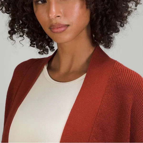 Lululemon Merino Wool Blend Ribbed Long Wrap Sweater Cardigan Cayenne Size 10 - Image 5