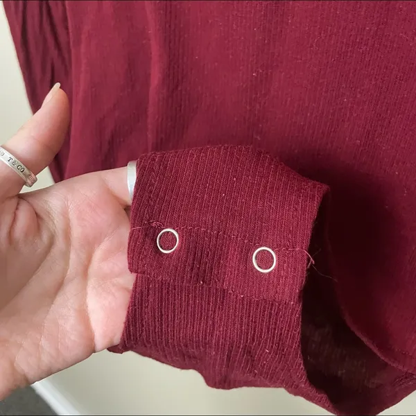 Burgundy Red Long Sleeve Button Up Body Suit by - Image 3