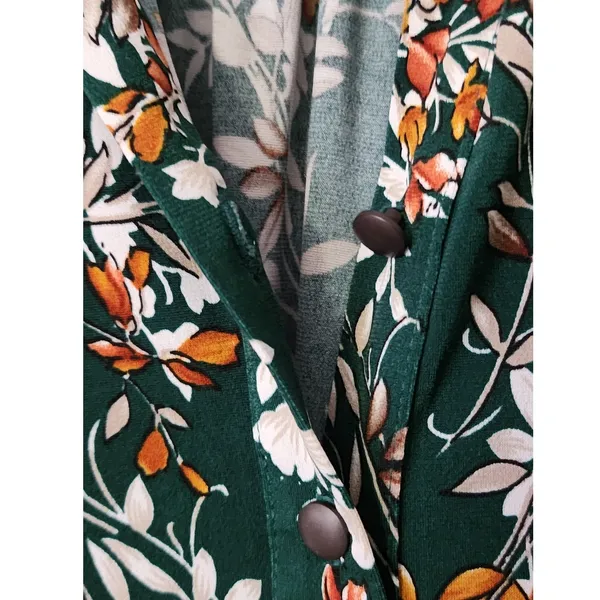 Kaileigh‎ Floral Shirt Dress Women's Green 3/4 Sleeve Belted, XLee-Length - Image 5