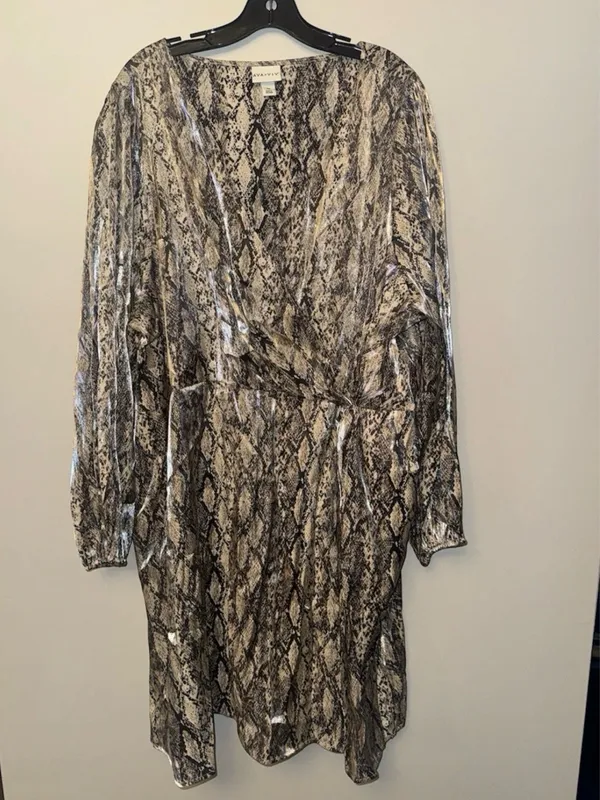 Ava & Viv Metallic Snake-Print Wrap Dress - Gray & Silver - Image 3