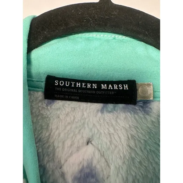 Southern Marsh Womens Blue Mint Mountain Print Fleece Snap Pullover Large Preppy - Image 3