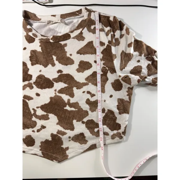 Altar'd‎ State Cow Print Crop Top Brown White Handkerchief Hem Festival Large - Image 7
