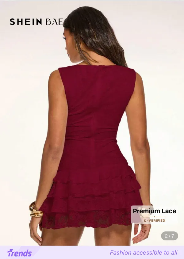 Burgundy ruffle lace mini dress - Image 2