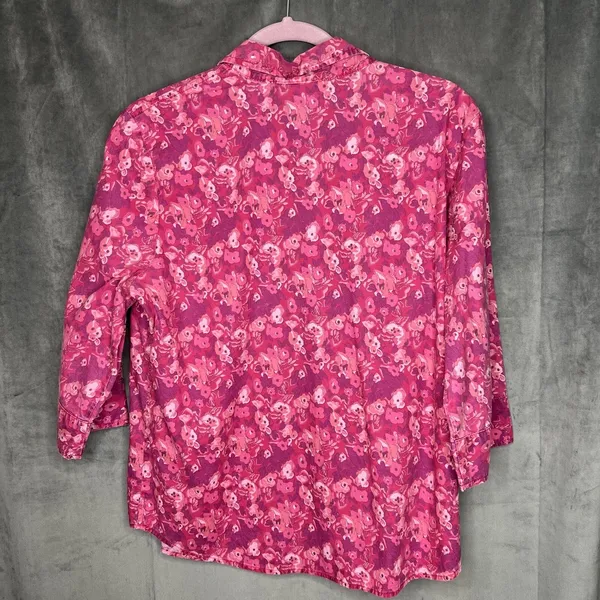 Blair Pink Floral Cotton Button‎ Down Shirt 3/4 Sleeve Womens Medium - Image 5
