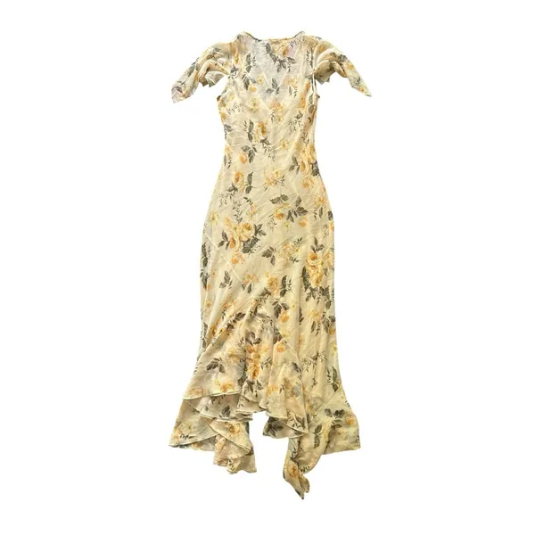 Abercrombie & Fitch Women's‎ Size Medium Yellow Floral V-Neck Midi Dress Flutter - Image 5
