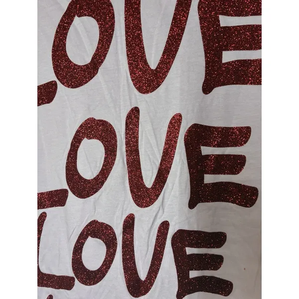 light pink Victoria's Secret graphic t red glitter "LOVE" on back V Neck L - Image 6