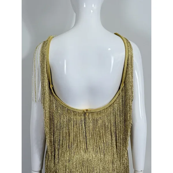 Women’s Yellow Gold Flapper Fringe Gypsy Mini Dress Low Back Party Dance Size S - Image 7