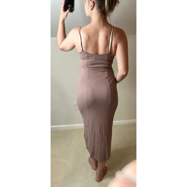 Free People: Taupe Pink Ribbed Bodycon Maxi Dress - Image 2