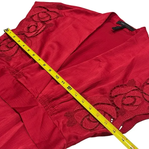Y2K BCBGMaxAzria Cherry Red Babydoll Sweetheart Tieback Blouse Eyelet Size‎ S - Image 9