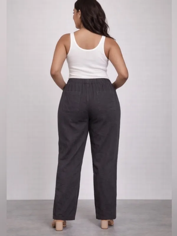 NWT ZARA Linen Blend Drawstring Pants in Charcoal‎ Grey size Small - Image 2