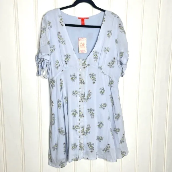 Chelsea & Violet Blue Floral Button Front Tie Sleeve Mini Dress XL NEW 235 - Image 5