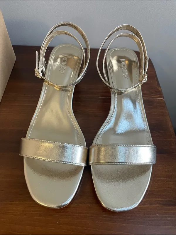 J. Crew Strappy Light Gold Low Block Heel Sandals - Image 3
