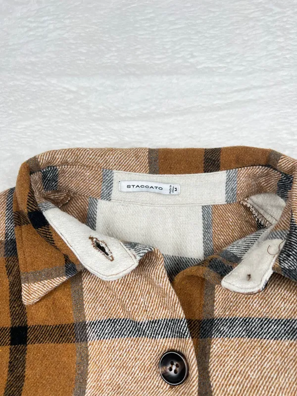 Staccato Oversized Plaid Flannel Shacket Womens M Brown Cream Fall Jacket - Image 3