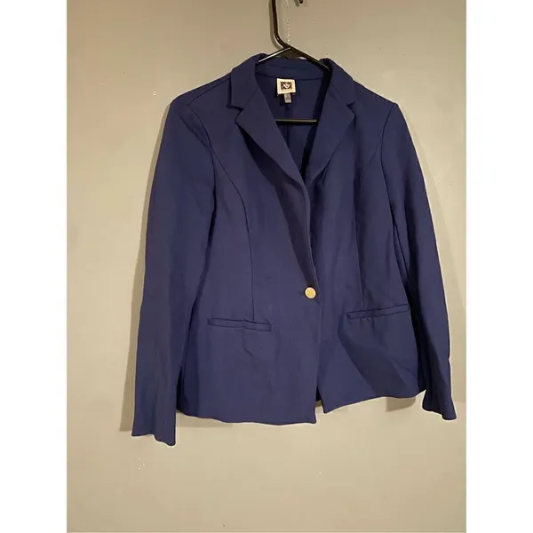 Anne Klein Navy Dress Jacket Blazer With Faux Pockets Size Small - Image 2