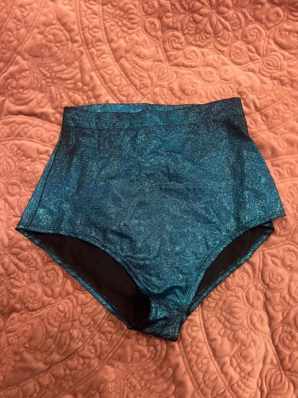 Teal Halter Bikini Top and Sparkle High-Waist Bottoms - Women Swim Bikini Set - Image 3