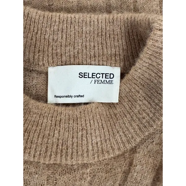 Selected Femme Sweater Dress Brown Glowie Midi Ribbed Knit Long Sleeve Medium - Image 4
