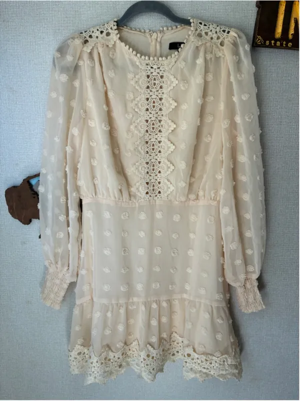 Lulus Beige Lace Mini Dress Size Small - Image 2