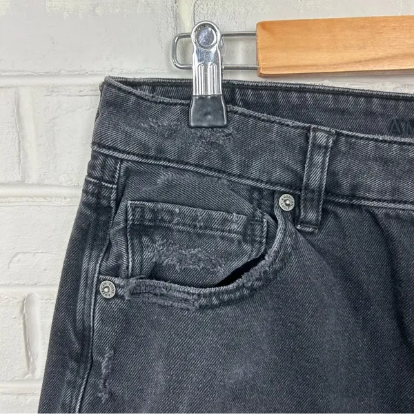 American Eagle Black Distressed Denim Mom Jeans Size 10 - Image 6