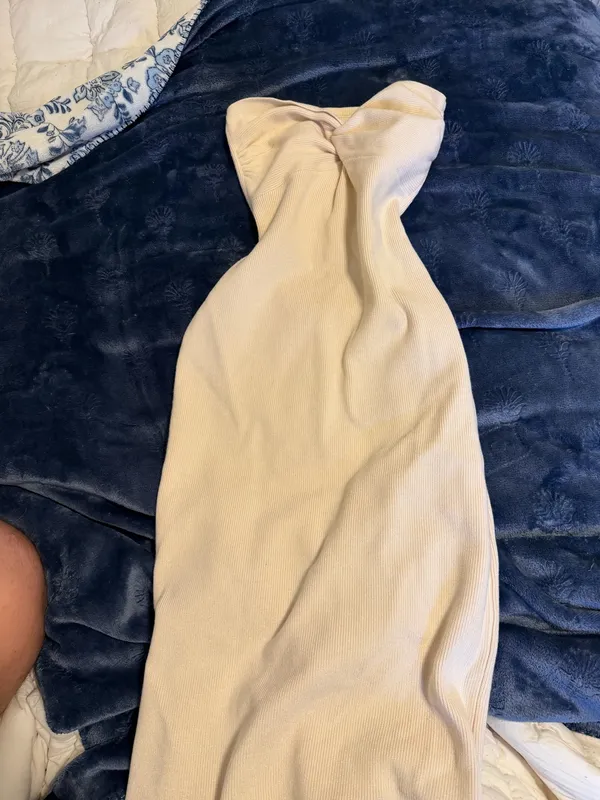 Long Cream Knitted Bodycon Dress - Image 3