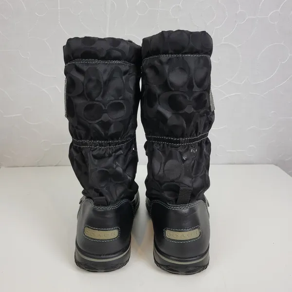 Coach Shaine Boots 5.5 Womens Black Leather Lace Up Round Toe Signature Logo - Image 4