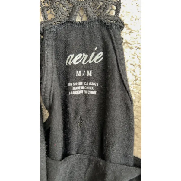 Aerie Romper Medium Black Lace Back Drawstring Waist Casual Summer‎ Loungewear - Image 7