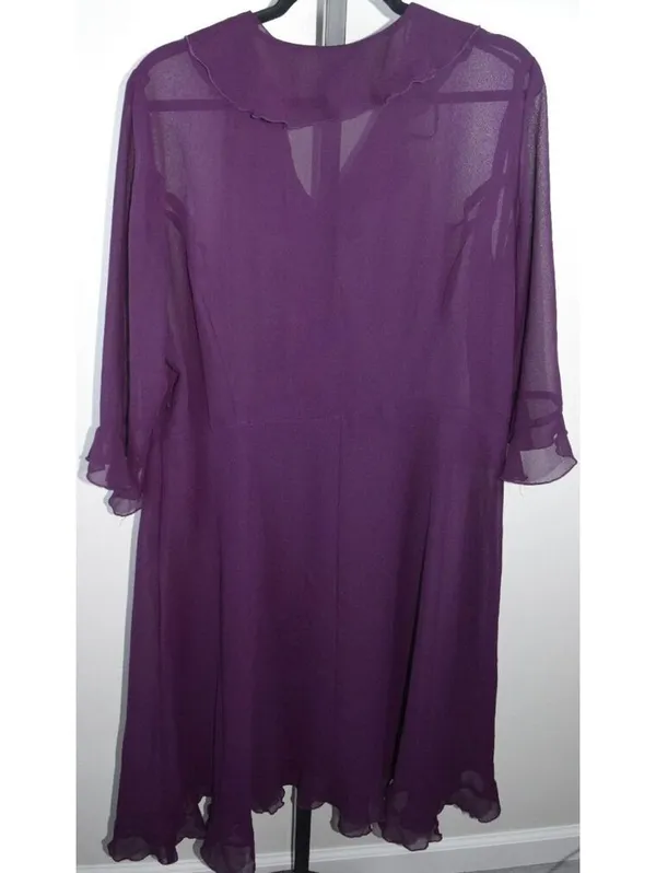 Lane Bryant Purple Sheer Chiffon Ruffle Wrap Dress Size 16 3/4 Sleeve - Image 2