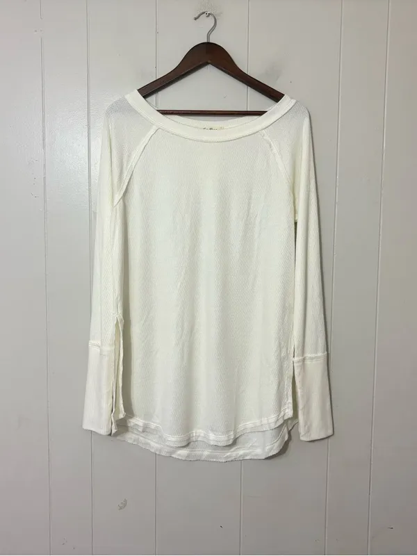 Free People We The Free Snowy Thermal Top Women’s M Ivory Long Sleeve Cozy Boho - Image 2