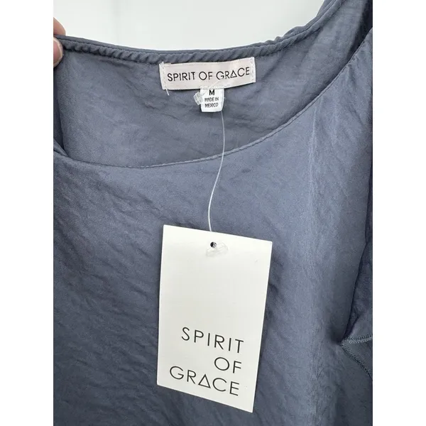 Spirit Of Grace Ruffled One Shoulder Sheath Mini Dress Sz M Satin Blue Flouncy - Image 5
