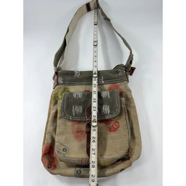 Canvas Patchwork Crossbody Bag Olive Tan Distressed Military Style Messenger - Image 6