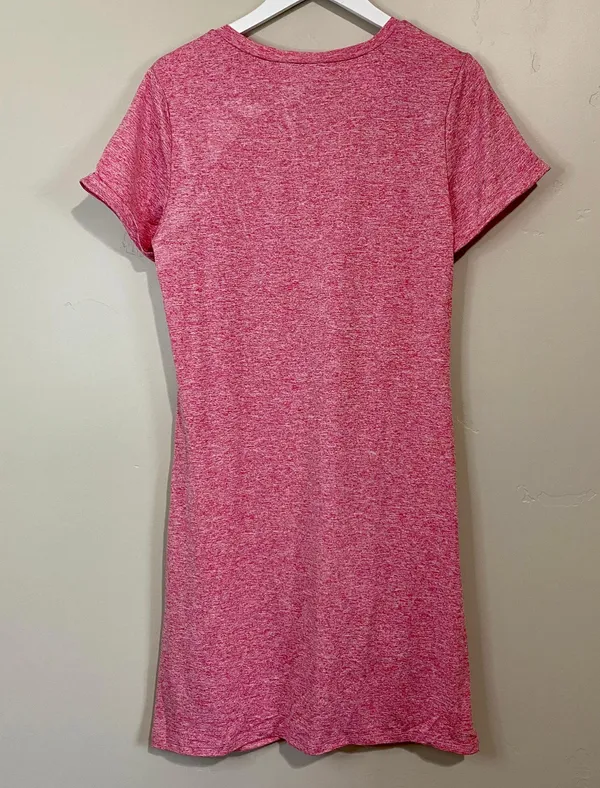 Women’s V Neck Side Gather Short Sleeve Casual Midi Dress Heathered Pink NWOT - Image 6