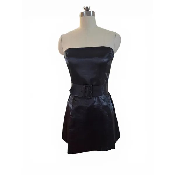 NWT Amanda Uprichard Fae Strapless Satin Mini Dress Black‎ Sz Medium - Image 4