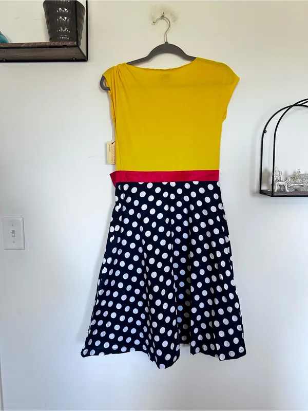 NWT Lindy Bop Polka Dot Retro Vintage Inspired Rockabilly Knee Length Dress Med - Image 2