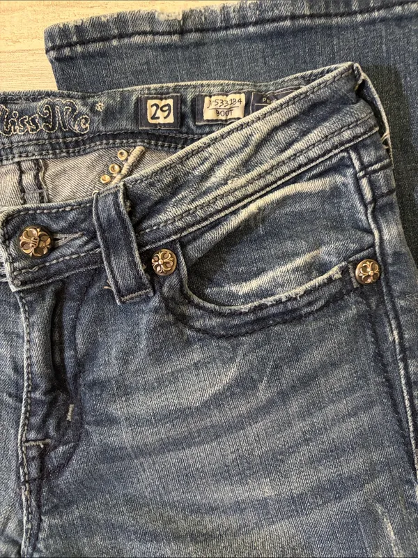 Miss Me Blue Denim Bootcut Jeans with Embellished Wing Pockets Size 29 - Image 8