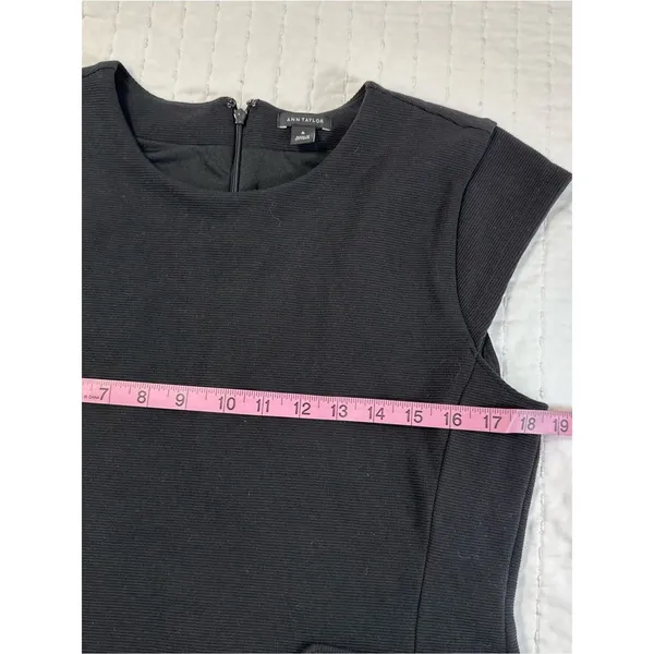 Ann Taylor Black Cap Sleeve Peplum-Style Top with Gold Button Tabs Detail Size M - Image 7