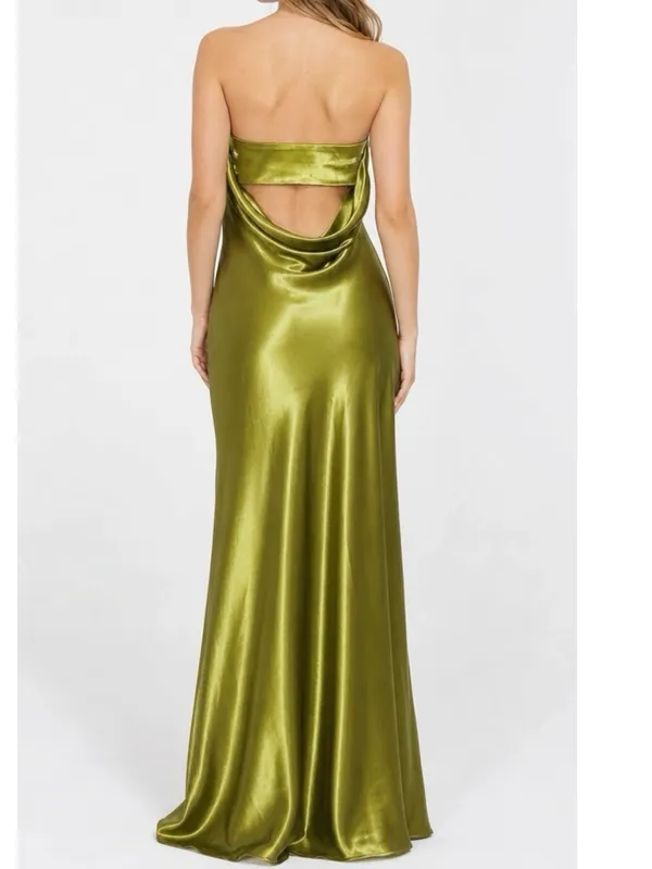 LOVERS + FRIENDS Lucy Open Back Cowl Satin Gown, Chartreuse, XS - Image 2