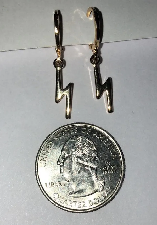 Gold Tone Dainty Dangling Lightning Bolt Boho Pierced Earrings - Image 3