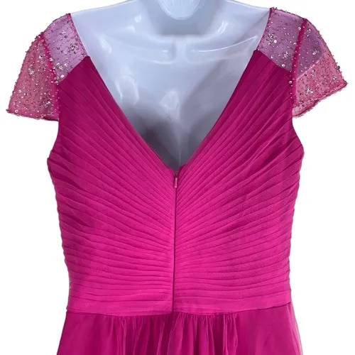 JJs House Hot Pink Formal Ballgown Dress Hi Low Beaded Cap‎ Sleeves Barbie Prom - Image 7