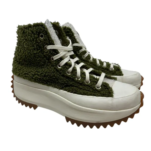 Converse Run Star Hike‎ High Sherpa Platform Sneakers Green Faux Fur Size US 8.5 - Image 6